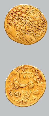 null AMBIANI (peuplade de la région d'Amiens)
Statère d'or (IIe siècle av. J.-C.)....