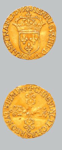 null HENRI IV (1589-1610)
Écu d'or au soleil. 1593. Compiègne. 3,24 g.
A en bas de...