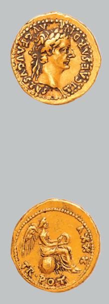 null TIBÈRE (14-37)
Quinaire d'or. Lyon (33 av. J.-C.). 3,92 g.
Sa tête laurée à...