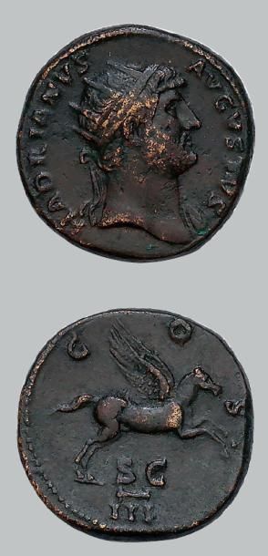 null HADRIEN (117-138)
Dupondius. Rome (126).
Son buste radié à droite. R/ Pégase...