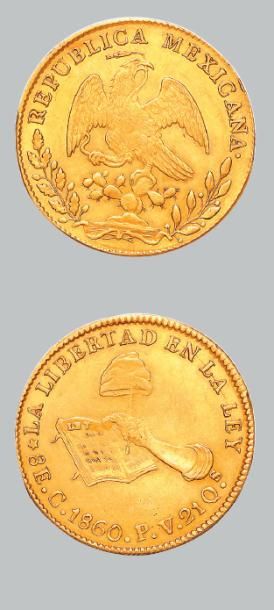 null MEXIQUE 8 escudos or. 1860C.
Fr. 66. Très bel exemplaire.