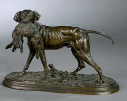 D'après Pierre-Jules MÊNE (1810-1879) Chien de chasse au gibier
Épreuve en bronze...