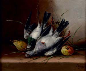 BARGOT, école française du XIXe siècle Nature morte aux pigeons, vanneau, faisan...