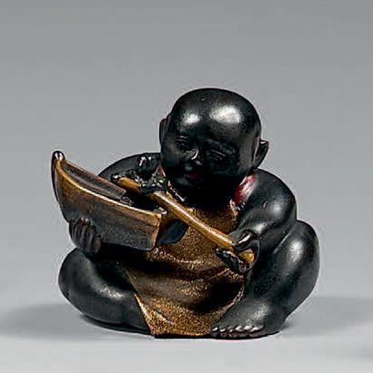 JAPON - Époque Edo (1603-1868), XIXe siècle 
Netsuke en laque polychrome, enfant...