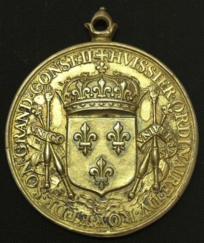 null * Louis XIV, médaille d'huissier ordinaire au grand Conseil, argent fondu et...