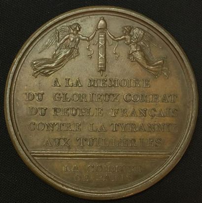 null * Médaille commémorative du 10 août 1792, par Du Vivier en bronze, sur l'avers...