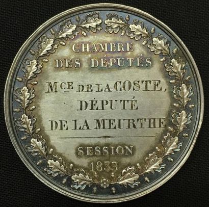 null * Chambre des Députés, session de 1833, médaille d'identité par Caqué, en argent,...