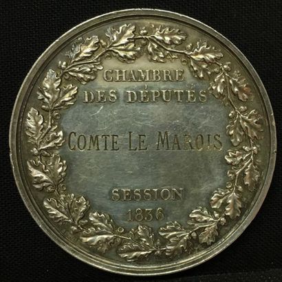 null * Chambre des Députés, session de 1836, médaille d'identité par Caqué, en argent,...