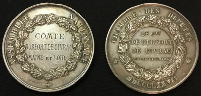 null * Assemblée nationale, 1871, Chambre des
Députés, 1877, groupe de deux médailles...