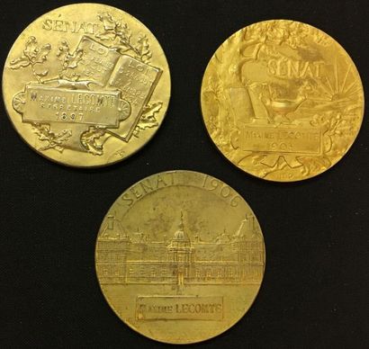 null * Sénat, 1897, 1903 et 1906, groupe de trois médailles d'identités en vermeil:
-...