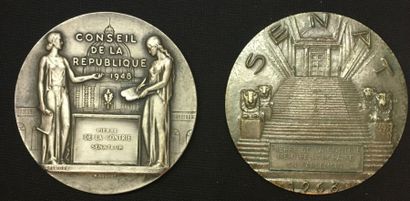 null * Conseil de la République, 1948, Sénat, 1968, groupe de deux médailles d'identité...