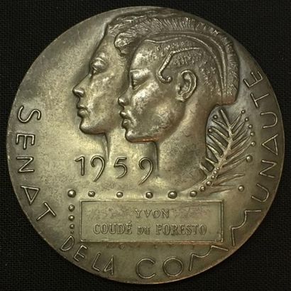 null * Sénat de la Communauté, médaille d'identité 1959 par André Galtié, en argent,...