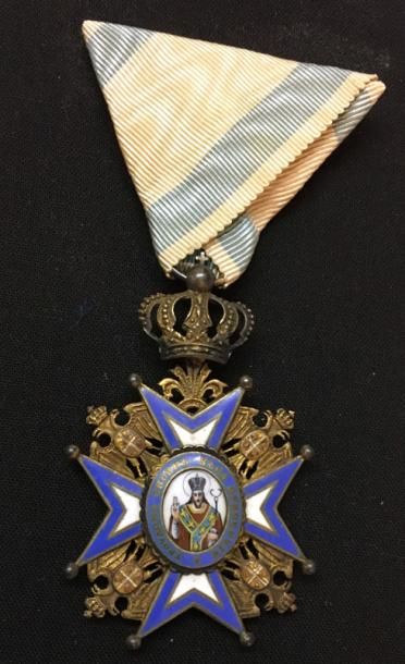 SERBIE Ordre de Saint-Sava, croix de 4e classe (officier) du deuxième type en vermeil...