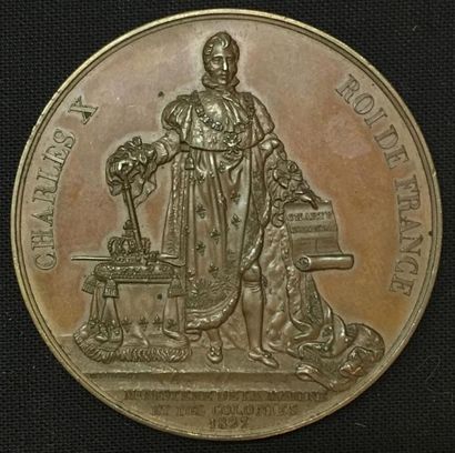 null * Ministère de la Marine et des Colonies, 1827, médaille par Michaut, en bronze,...