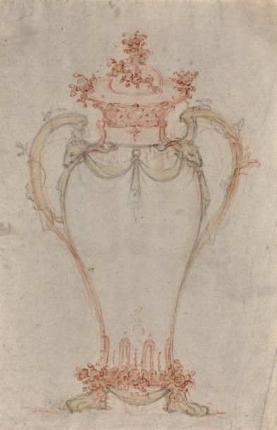 ÉCOLE FRANÇAISE, vers 1770 Projet pour une monture de bronze d'un vase de porcelaine
Pierre...