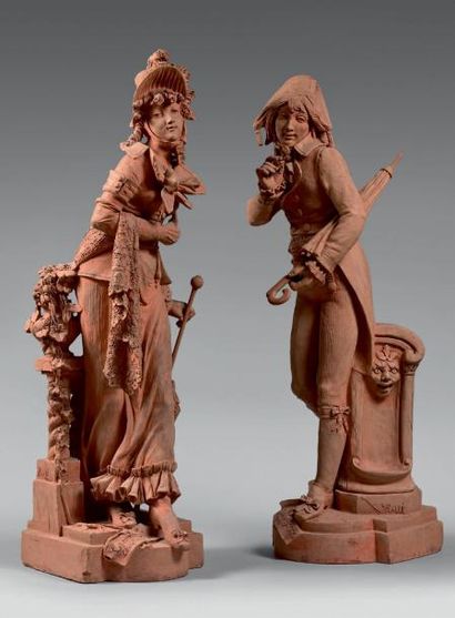 Albert ROLLÉ (fin du XIXe siècle) Paire de grandes statuettes représentant un couple...