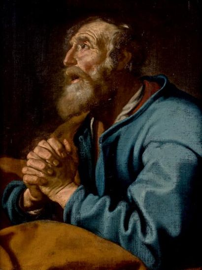 Ecole italienne du XVIIe siècle Saint Pierre priant
Huile sur toile marouflé sur...