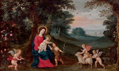 Peeter Von AVONT (1600-1652) La Vierge et l'Enfant Jésus, saint Jean-Baptiste et...