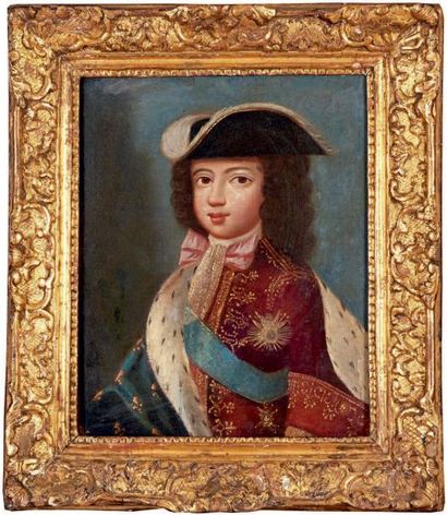 École FRANÇAISE du début du XVIIIe siècle Portrait de Louis XV Huile sur toile, rentoilée.
41...