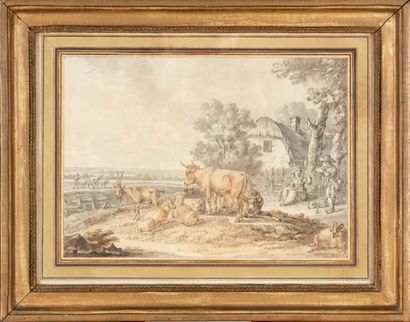 École FRANÇAISE du début du XVIIIe siècle Paysages animés de personnages et d'animaux
Quatre...