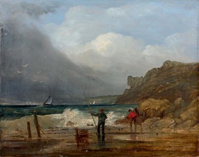 École Française du XIXe siècle Pêcheurs devant la côte
Huile sur toile.
40,5 x 51,3...