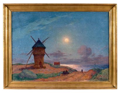 Ferdinand Loyen du PUIGAUDEAU (1864-1930) Moulin de la Mass au clair de lune
Huile...