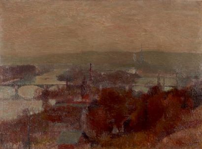 Joseph DELATTRE (1858-1912) Rouen vue de la cote Sainte-Catherine
Huile sur toile,...