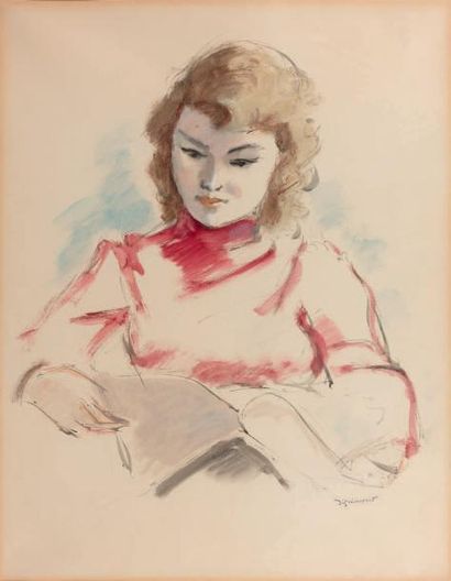 André DIGNIMONT (1891-1965) Femme à sa lecture
Aquarelle gouachée, porte le timbre...