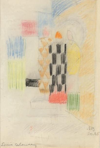 Sonia DELAUNAY (1885-1979) Groupe de femme, Paris, 1925
Dessin aux crayons de couleurs,...