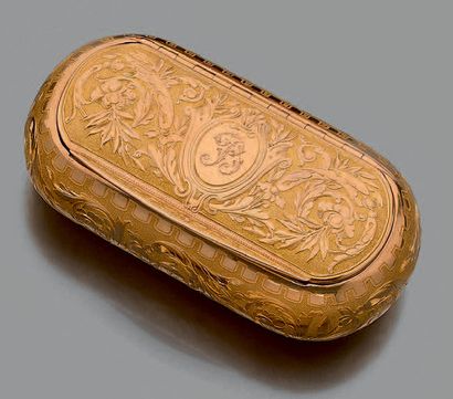 null Petite tabatière de forme ovale en or jaune 750 millièmes entièrement décorée...