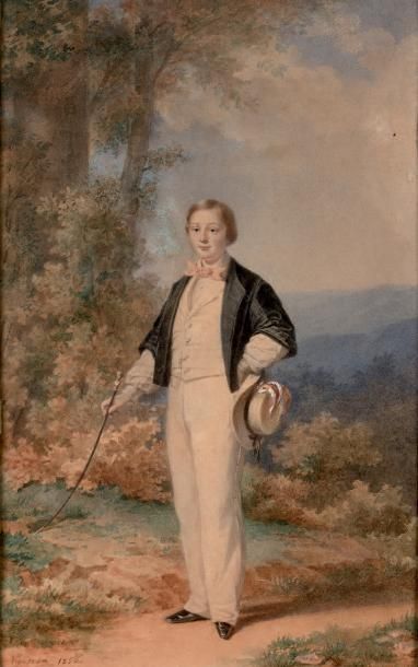 Pierre VIGNERON (1789-1872) Portrait de jeune homme dans un paysage
Aquarelle signée,...