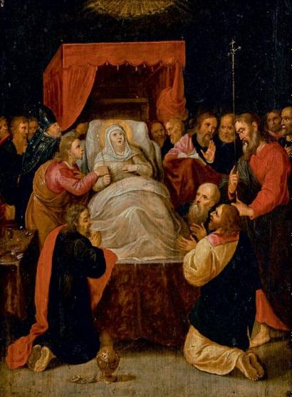 Entourage de Frans FRANCKEN II (1581-1642) La mort de la Vierge
Huile sur panneau,...