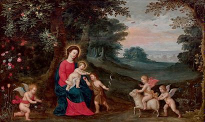 Peeter Von AVONT (1600-1652) La Vierge et l'Enfant Jésus, saint Jean-Baptiste et...