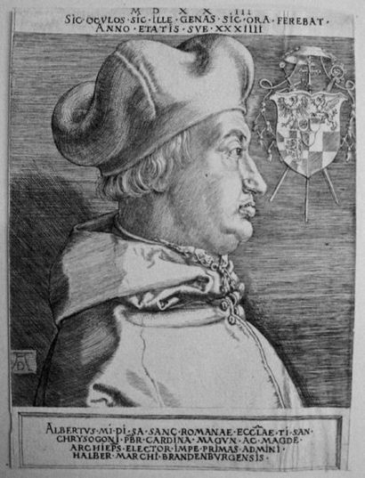 Albrecht DÜRER Albert de Brandebourg, burin, coupée à l'intérieur de la marque du...