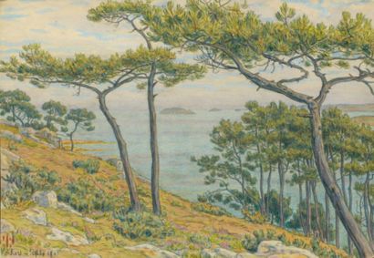 Henri RIVIERE (1864-1951) Kerhors, baie de Paimpol, septembre 1901 Aquarelle, porte...