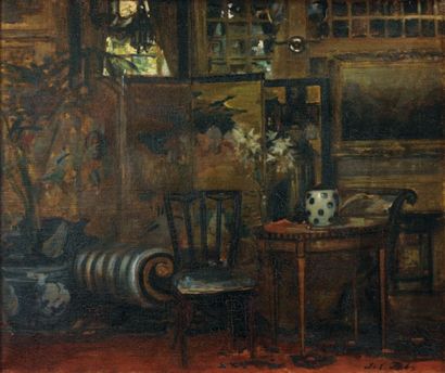 Jacques-Emile BLANCHE (1861-1942) Auteuil, le salon de l'artiste Huile sur toile,...