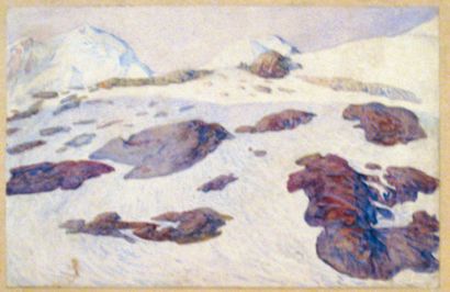 André-Charles COPPIER (1867-1948) Le massif du Mont-Blanc Aquarelle. 12 x 18,5 c...