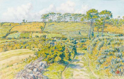 Henri RIVIERE (1864-1951) Morgat, chemin de terre entre champs et pins, septembre...