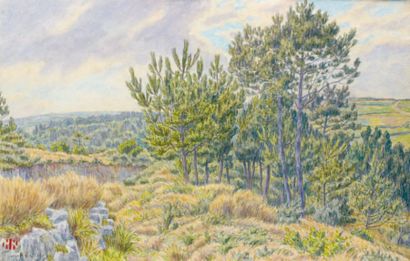 Henri RIVIERE (1864-1951) Morgat, carrière abandonnée dans les pins, août 1915 Aquarelle,...