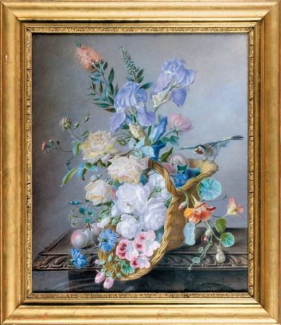 Louise LOGEROT (expose au Salon de 1842 à 1849) Bouquet de fleurs, fleurs dans un...