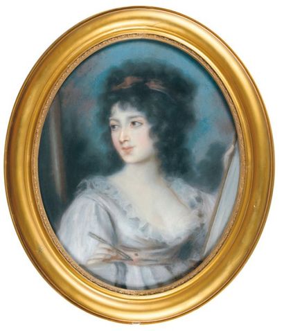 Ecole Anglaise du XVIIIe siècle Portrait d'une dessinatrice Pastel. 72 x 59 cm, ...