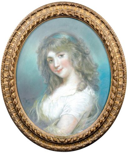 École ANGLAISE du début du XIXe siècle Portrait de jeune fille Pastel. Porte une...