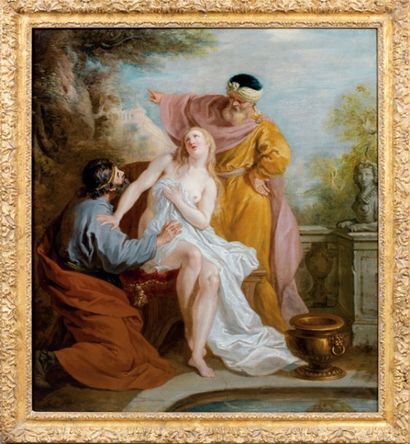 Nicolas BERTIN (1668-1736) Suzanne et les vieillards Huile sur toile, rentoilée....