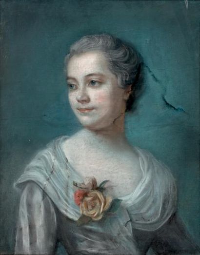 Ecole FRANCAISE vers 1800 Portrait de jeune femme
Pastel.
(Accidents).
56 x 35 c...