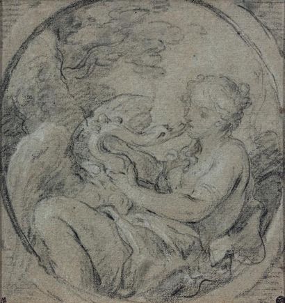 François LEMOYNE (1688-1737) Léda et le cygne
Pierre noire, rehauts de blanc
17 x...