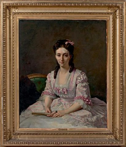 Alexandre-Joseph PERIGNON (1806-1882) Portrait de femme à l'éventail
Huile sur toile...
