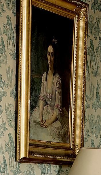 Alexandre-Joseph PERIGNON (1806-1882) Portrait de femme à l'éventail
Huile sur toile...