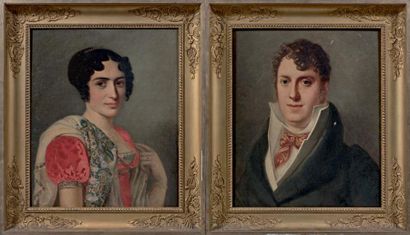 École Française du XIXe siècle Portrait de femme portant un châle
Portrait d'homme
Deux...