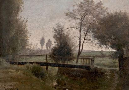 François-Louis FRANÇAIS (1814-1897) Passerelle
Huile sur carton signée et dédicacée...