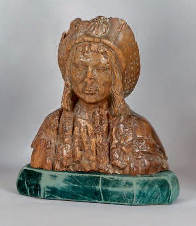Petit buste de saint Jacques en bois sculpté.
XVIIe...